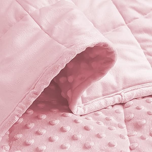 ALANSMA REVERSIBLE WEIGHTED BLANKET FOR ALL SEASON, LUXURY VELVET, WARM AND COOL, ADULT 15LB WEIGHTED BLANKET, ENJOY SLEEPING ANYWHERE(PINK, 48”X72”15LBS)