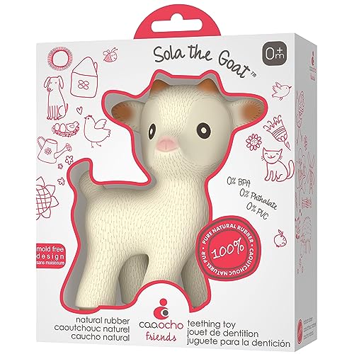 CaaOcho Pure Natural Rubber Teething Baby Toy - Sola The Goat Teether for Babies, BPA Free Baby Toy, All Natural Teething Toys for Babies 0-6, Safe and Fun Molar Teether Toy