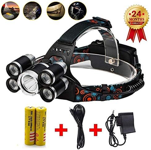 Brightest Led Headlamp Flashlight,10000 Lumen Best Headlight,Waterproof Hard Hat Light,Powerful Head Lamp,18650 Rechargeable Batteries, Wall Charger and USB Cable,For Camping Outdoor sports（Silver）