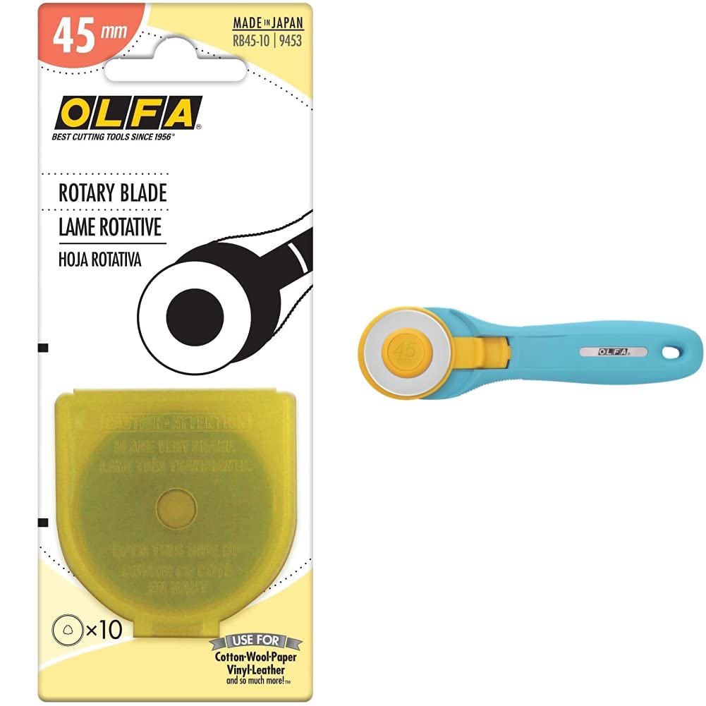 Blade - 45 mm Rotary cutter (10 pack) and OLFA 45mm Quick-Change Rotary Cutter (RTY-2/C) - Rotary Fabric Cutter Image Blade - 45 mm Rotary cutter (10 pack) and OLFA 45mm Quick-Change Rotary Cutter (RTY-2/C) - Rotary Fabric Cutter Image