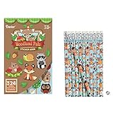 WOODLAND ANIMAL Creatures Party FAVORS - 12 PENCILS & 324 Mini Stickers (in book) Autumn ANIMAL - Mini STICKERS - DEER Squirrel FOX Owl RACCOON - Kid's ACTIVITY Craft PARTY Favors