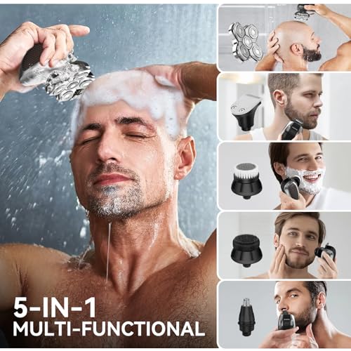 MAXGROOM Head Shaver for Bald Men, Waterproof Wet/Dry 5-in-1 Electric Shaver Razor Beard Grooming Kit, Easy to Clean with Skin Close Results