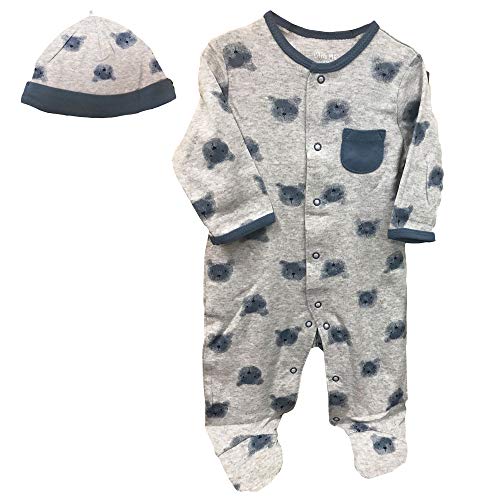 Little Me Baby Boys Footed Sleeper Cotton Pajamas Bear Face Footie and Hat Grey 9 Months