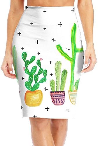 Funfu Green Cactus Stretch Tummy Control Knee Length Classy Women Bodycon Skirt Maxi Skirt Skirts Tight For Women For School Hawaiian