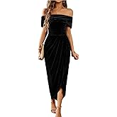 MATSUMIZUYU Womens Velvet Wrap Off The Shoulder Dress Sexy Slit Ruched Cocktail Dress Wedding Party Dresses