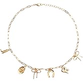 Horseshoe Necklace for Women, 14K Gold Plated Western Necklace with Horseshoe, Bow, Cowboy Hat, Boot, Heart Charms, Dainty Horse Shoe Necklace Women, Trendy Western Jewelry