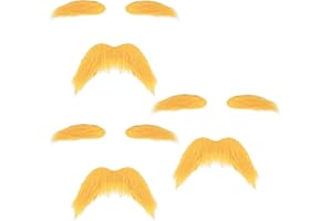 FYHJTRT Yellow Costume Mustache and Eyebrows Set, 3 Pairs, Fake Beard for Halloween, Cosplay, Party Accessories