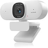 NUROUM V15AF 2K Webcam for PC, 1080p 60FPS AutoFocus Web Camera with Microphone, Privacy Cover and Mute, 75°FOV Dual Microphone USB FHD Computer Camera, Plug and Play for Zoom/Skype/Teams, White