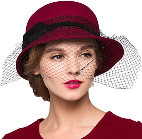 Women's Wool Felt Flowers Church Bowler Veil Headwear Hats