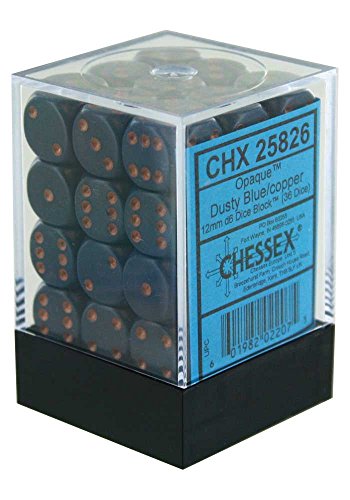 Chessex Opaque 12mm d6 Dusty Blue w/ Copper Dice Block - Set of 36