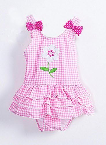 Meeyocc Baby Girls Swim Suits Tiered Ruffle Kids Bowknots Swimming Costume Toddler Children Cute One Piece Swimwear Plaid Beachwear