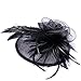 Valdler Womens Feather Mesh Net Sinamay Fascinator Hat with Hair Clip Tea Party Derby Black