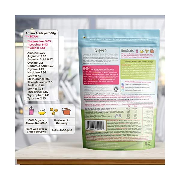 Organic-Whey-Protein-Powder-600g-Unflavoured-and-High-in-BCAAs-with-Free-15g-Scoop-80-Pure-Whey-Protein-from-Grass-Fed-Cows-by-TheHealthyTree-Company TheHealthyTree Company Organic Whey Protein Powder (600g) - Unflavoured and High in BCAAs with Free 15g Scoop - 80% Pure…