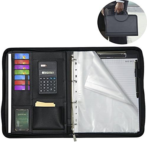 Zippered Padfolios Bussiness Folders Comes With a Writing Pad Faux Leather Case Portfolio Binder Interviews Resume Document Organizer ipad/Tablet/A4 Business Card and Pen Holders Namecards Holders