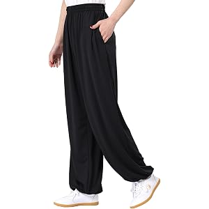 Tai Chi Pants for Men Women,Milk Silk Martial Arts Trousers with Pockets,Chinese Kung fu Yoga Bottom for Wu shu