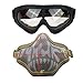 Airsoft Masks- Adjustable Half Metal Steel Mesh Face Mask And UV400 Goggles Set For Hunting, Paintball, Shooting(Green Skull)