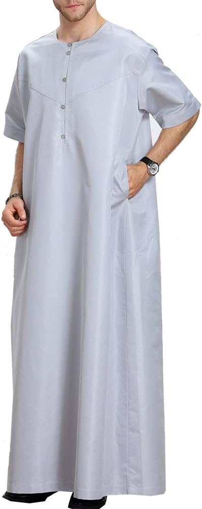 Bmeigo Man Robe Islamic Muslim Short Sleeve Arabic Kaftan Thobe Thawb