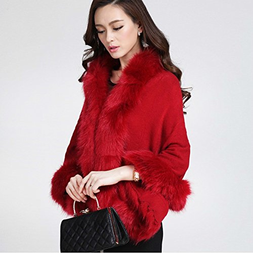 Ladies/Womens Luxury Bridal Faux Fur Shawl Wraps Cloak Coat Sweater Cape, Wine Red, One Size
