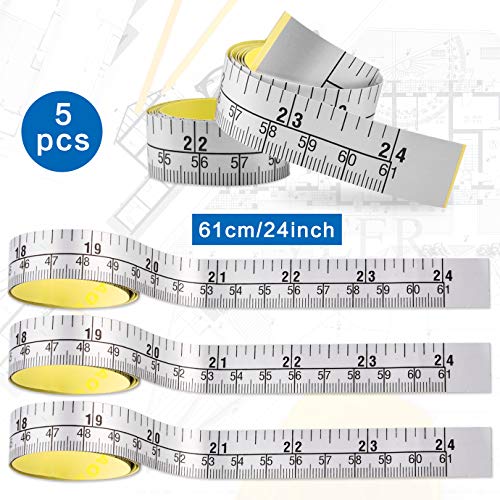 KONUNUS 5 Packs 24 Inch SelfAdhesive Measuring Tape, Double Scale Stick on Workbench Ruler