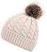 Simplicity Womens Winter Beanies Hand Knit Faux Fur Pompoms Beanie Hats, Beige