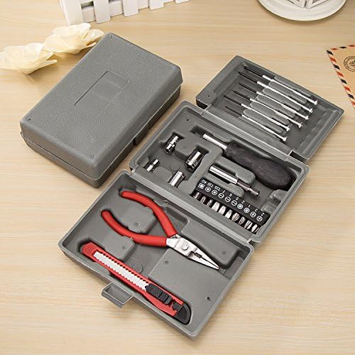 Alinshi 24-Piece Tool Set - General Household Portable Mechanics Hand Tool Kit with Plastic Toolbox Storage Case
