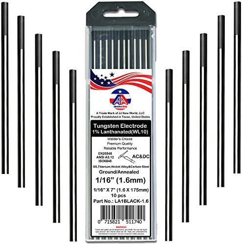 America Alloy(AA) 10pcs GTAW / TIG Welding Tungsten Electrodes 1% Lanthanated EWLa-1 / WL10 Tungsten Electrode(Black) 1/16" X 7" / 1.6 X 175mm