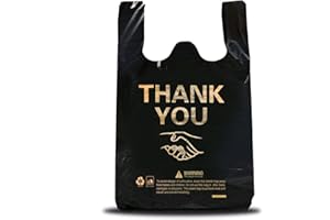YSMILE 50 pcs Thank You Plastic Grocery Bag Reusable T Shirt Bags for Store Shopping Disposable To Go Food Bag Bulk 12"x19" - Black