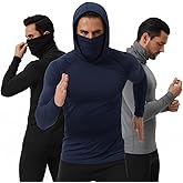 3-Pack Men's Hoodie with Mask - Sun Protection Work Shirt & Winter Base Layer - UPF 50+ Long Sleeve Dry Fit Tactical Fishing