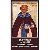 St. Brendan LAMINATED Holy Card (5-pack) with Two Free Prayer Cards Included