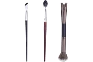 3pcs Nose Contour Brush Set, 2-in-1 U-Shaped Highlight Fluffy & Angled Tilt Eyeshadow Brush for Sculpting Shadow Highlighting