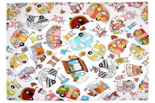 Dish Drying Mat - Pet Placemat - Appliance Mat - Glamper Campers on White - Camping Decor - 16"x20"