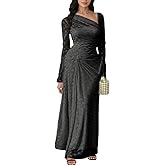 HWP Women Sexy Lace Maxi Dress Off Shoulder Long Sleeve Bodycon Dress Ruched Mesh Wedding Guest Cocktail Party Long Dresses