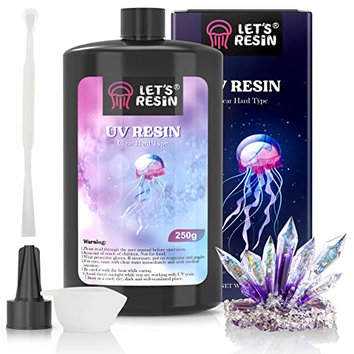 LET'S RESIN UV Resin, Upgraded 250g Crystal Clear UV Resin Hard, Low