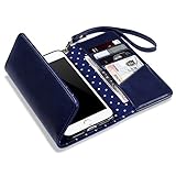 iPhone 7 Plus Cover - Terrapin iPhone 7 Plus Women's Case - Trifold Wallet Clutch Cover - Polka Dot Interior - Card Slots - Money Pocket - Wristlet - Navy Blue