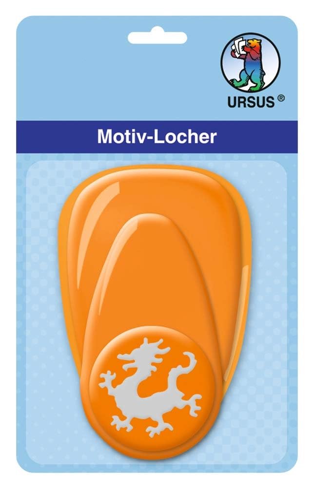 Ursus 19480040 Motif Hole Punch with Lever Medium Dragon Orange Punched Motif Approx. 25.4 mm Plastic with Metal Punch Suitable for Grammages of 160 220 g/m² No