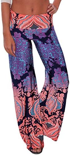 SY Womens Palazzo Pants Boho Printed Elastic Wide Leg Pants Orange M 77017