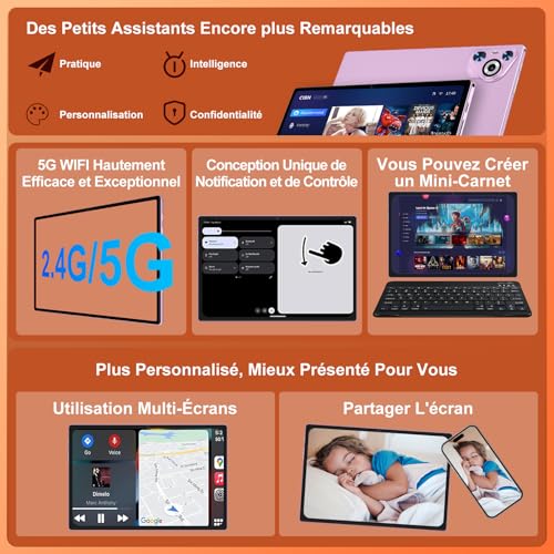 Dghrti 10 Inch Android 15 HD IPS Screen Tablet [30GB RAM] 128GB + TF 2TB – 8000mAh, Octo-Core, Built-in Metal Body, 5MP+8MP, WiFi6, Widevine L1, Face ID Tablet with Keyboard and Mouse – Purple