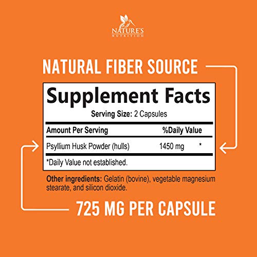 High Absorption Psyllium Husk Capsules 1450mg, Natural Soluble Fiber