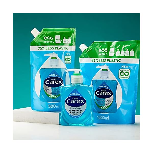 Carex-Antibacterial-Original-Dermacare-Hand-Wash-Liquid-Soap-Refill-Pack-of-3-Handwash-Pouches-Bulk-Buy-Hand-Soap-Liquid-that-Cleans-and-Protects-Hands-3-x-1-Litre-Pouches Carex 2 Hour Protection Antibacterial Original Hand Wash Refills, Liquid Hand Soap Eco Refill for Homes and Businesses…
