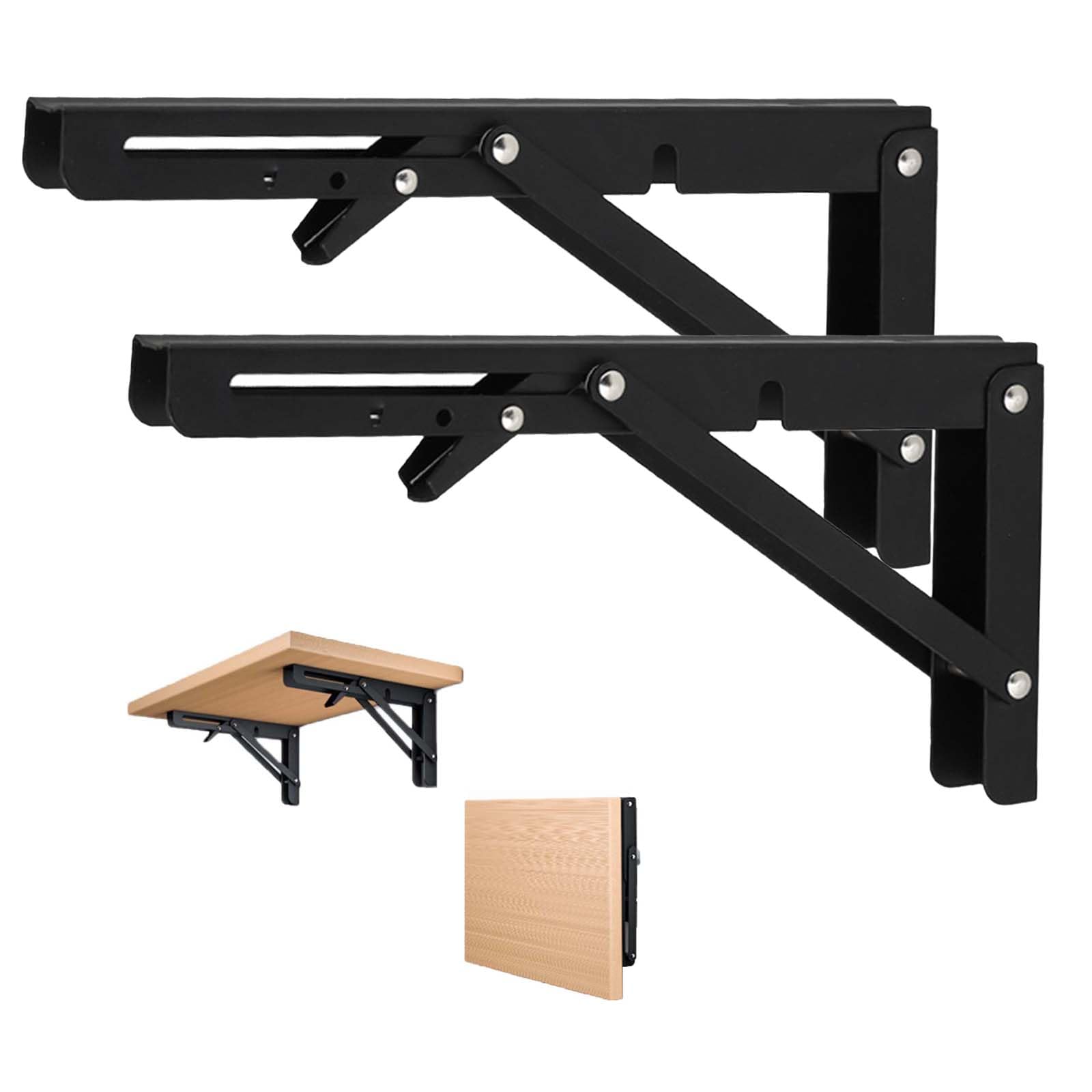 zui zhan Folding Brackets Shelf 2 Pack, 16 inch Wall Shelf Heavy Duty Wall Mounted, Folding Shelf Brackets for Floating Shelves Supporters Load 100kg for Home, Kitchen, Office,Bench Table Shelf