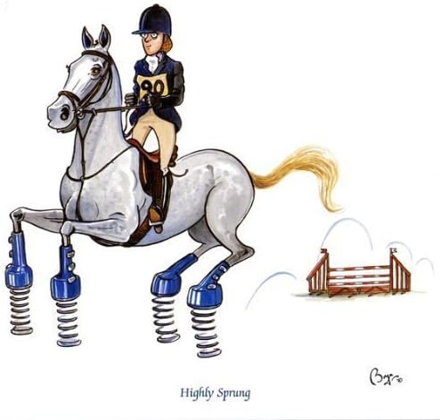 Highly Sprung Horse Greeting Card for People who Like Showjumping