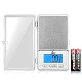 Digital Pocket Scale 100G/0.01G Stainless Steel High-Precision Electronic Portable Mini Jewelry Scales, PCS, Tare & Zero Function, LCD Display with 2 AAA Batteries