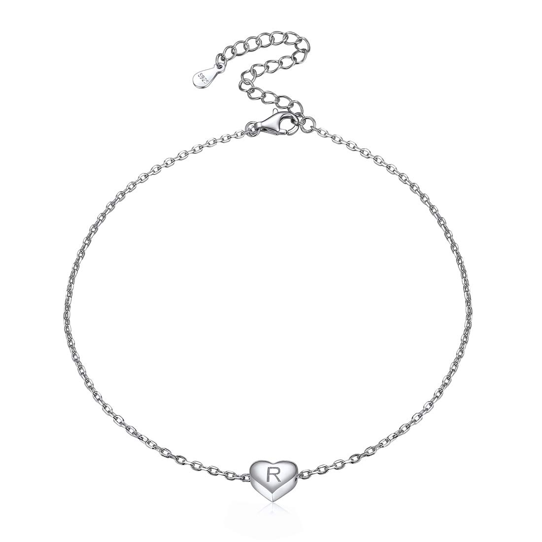 ChicSilver 925 Sterling Silver Dainty Heart Anklet for Women Initial Letter Ankle Bracelet Summer Foot Jewelry