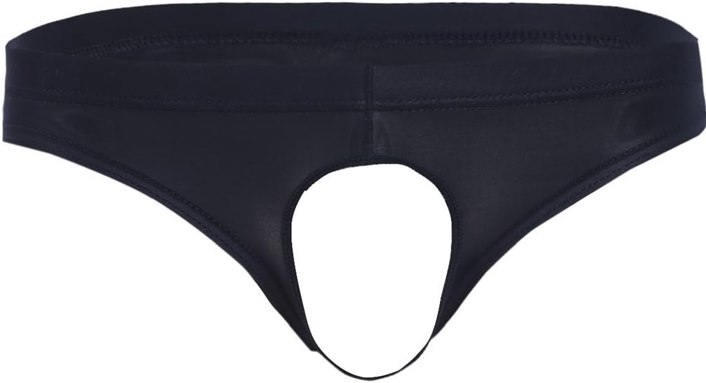 Iffee Men's Smooth Ice Silk Underwear Open Front Hole Bikini Swim Briefs