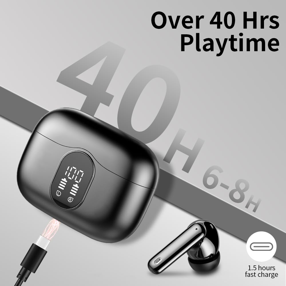Btootos Bluetooth Kopfhörer, Kopfhörer Kabellos Bluetooth 5.4 Sport In Ear Kopfhörer mit 4 Mikrofon, 40 std Spielzeit, LED-Anzeige, ENC Lärmreduzierung, Tiefer Bass Ohrhörer für Arbeit und Studium 7