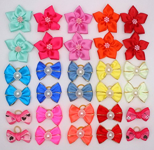 image for YOY 30pcs/15 Pairs Adorable Grosgrain Ribbon Pet Dog Hair Bows with Ru