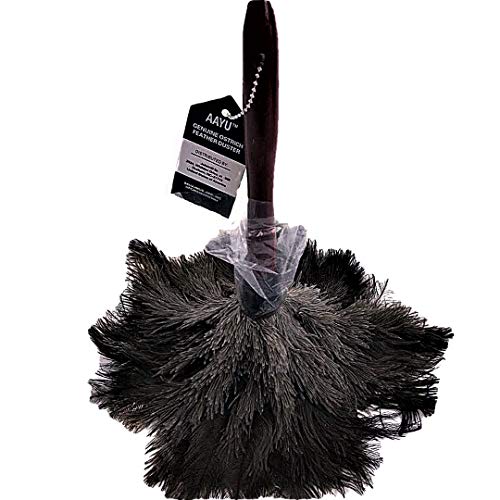 AAYU Brand Premium Professional Feather Duster | Natural Duster for Cleaning and Feather Moping | Genuine Ostrich Feather Duster with Wooden Handle | Eco-Friendly | Easy to Clean Dust (36 cm)