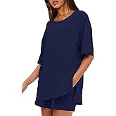 Darong Women's 2 Piece Lounge Set Short Sleeve Boxy T-shirt & Shorts Comfywear Summer Pajama Set Loungewear Set