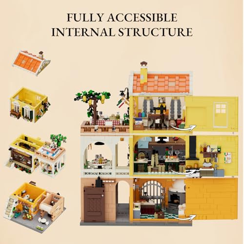 Lumibricks Italian Homestyle Restaurant Lighting Building-Bricks Set – City Town Modular Italian Trattoria & Café LED Light Building Kit 2868 Pcs Construction Set for Adults and Teens