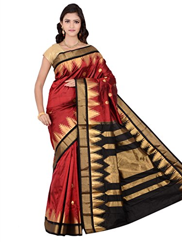 Indian Silks Temple Design Kanchipuram Handloom Pure Silk Saree, With Unstitched Blouse Piece